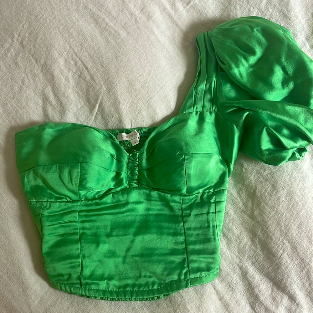 Green silky one shoulder top perfect for a night out